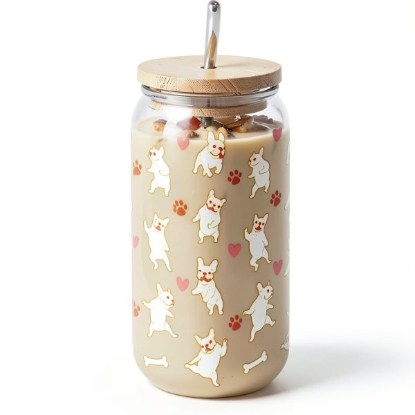 Onebttl Color Changing Iced Tea Glass French Bulldog Design-1