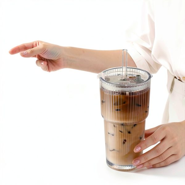 DWTS DANWEITESI Glass Cups with Lids Straws 20oz Ribbed-2