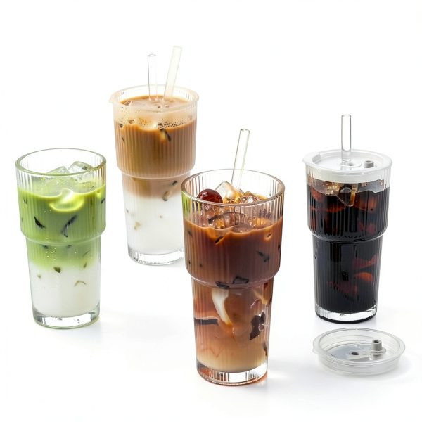 DWTS DANWEITESI Glass Cups with Lids Straws 20oz Ribbed-4