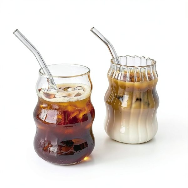 Nirvany Vintage Glass Cups Clear Insulated Reusable Set-4
