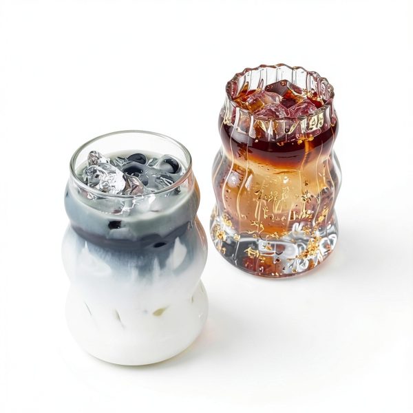 Nirvany Vintage Glass Cups Clear Insulated Reusable Set-3