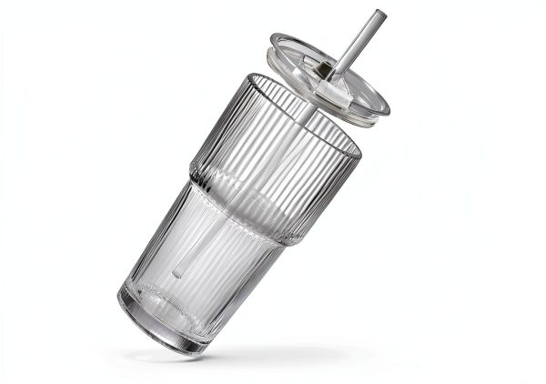 DWTS DANWEITESI Glass Cups with Lids Straws 20oz Ribbed-1