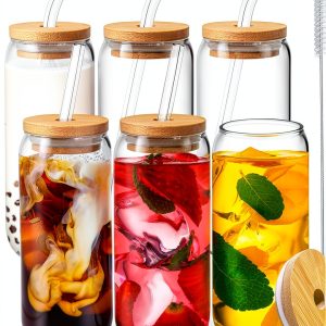 SENTVEND Clear Glass Cups BPA-Free Reusable 6 Set-0