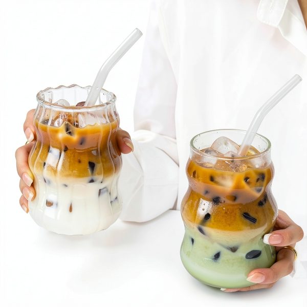 Nirvany Vintage Glass Cups Clear Insulated Reusable Set-7