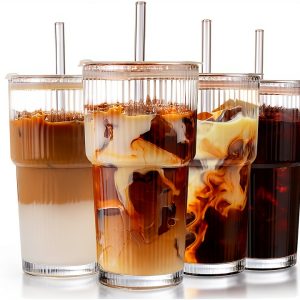 DWTS DANWEITESI Glass Cups with Lids Straws 20oz Ribbed-0