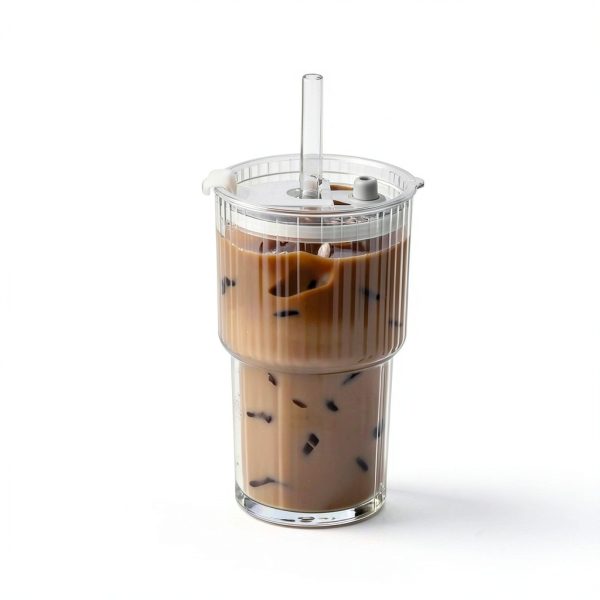 DWTS DANWEITESI Glass Cups with Lids Straws 20oz Ribbed-5