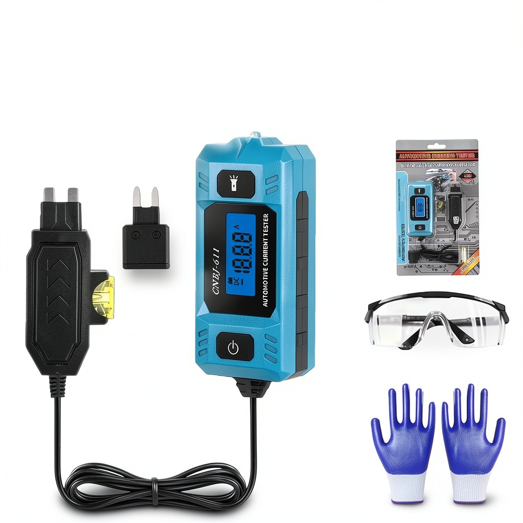 QHIOB Automotive Circuit Tester demonstrating backlit display during nighttime vehicle repair
