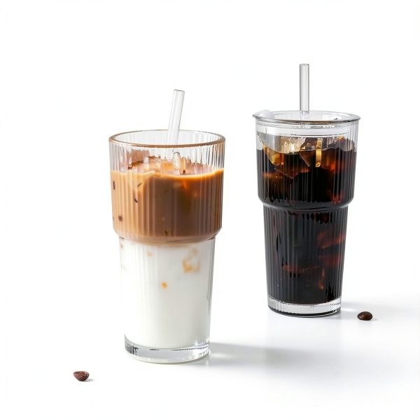 DWTS DANWEITESI Glass Cups with Lids Straws 20oz Ribbed-6