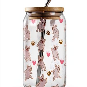 Onebttl Color Changing Iced Tea Glass French Bulldog Design-0
