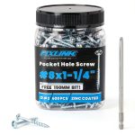 Pocket Hole Screws 1-1/4 Inch, FIXLINK Pocket Screws #8 X 1-1/4", 600 PCS, Zinc Coated Pocket Hole Screw for Indoor Outdoor, Square Drive, 150MM Drive Bit Included-0